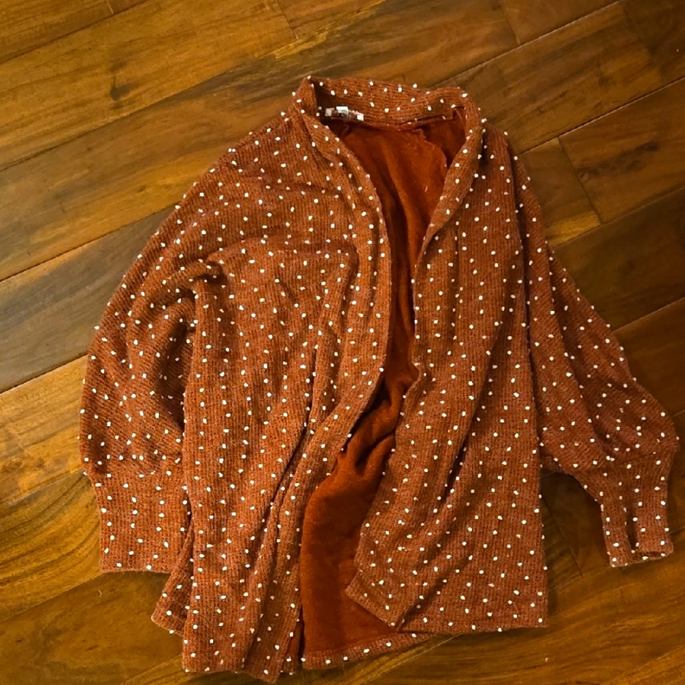 ANDREE BY UNIT Brown and White Teddy Jacket Plush Cozy Style